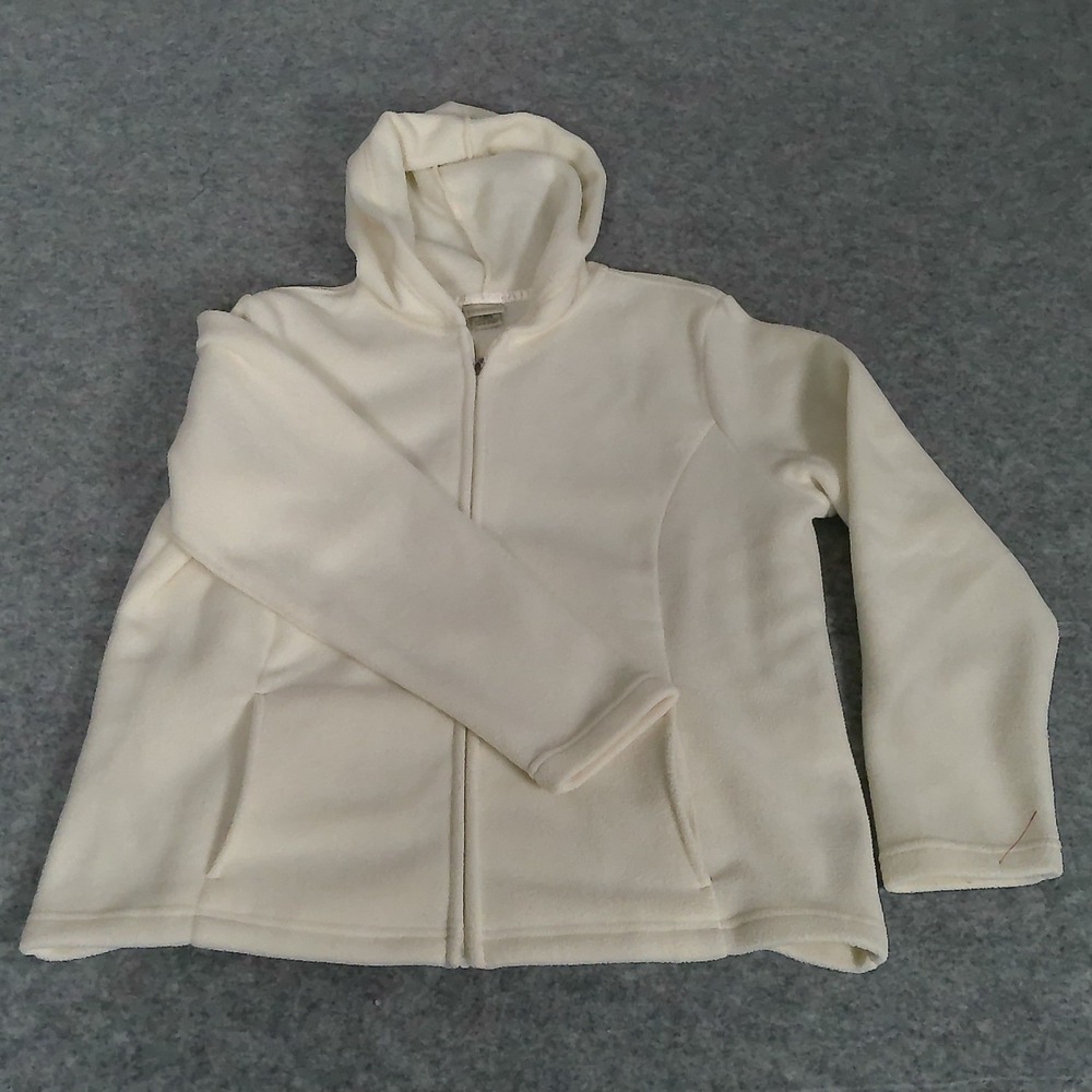 L.L.Bean Women's Polartec Cream Fleece Full Zip Hooded Jacket 0BGC6 Large Reg
